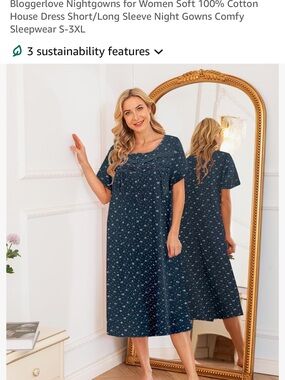 Bloggerlove Navy Floral 100% Cotton Nightgown